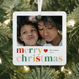 モダンカラフルメリークリスマスフォト メタルオーナメント