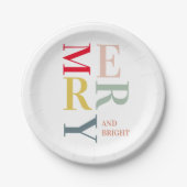 モダンカラフルメリー明るい |ハッピーホリデー ペーパープレート (正面)