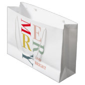 モダンカラフルメリー明るい |ハッピーホリデー ラージペーパーバッグ (正面アングル)