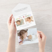 モダンカラフルメリーBrightタイポグラフィ2写真 オールインワン招待状 (貼ってはがせる)