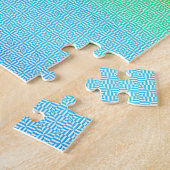 モダンカラフルレインボーのグラデーション水色 ジグソーパズル (側面)