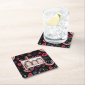 モダンカラフルレインボーカスタムフォト スクエアペーパーコースター (インサイチュ)