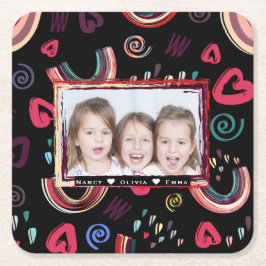 モダンカラフルレインボーカスタムフォト スクエアペーパーコースター