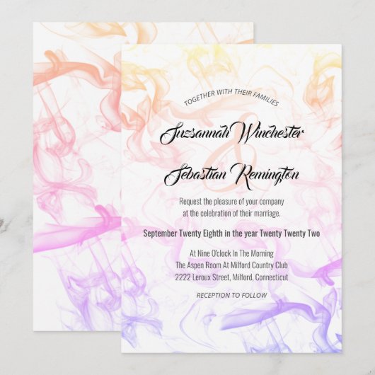 モダンカラフルレインボー結婚ミストテンプレート 招待状 (正面/裏面)