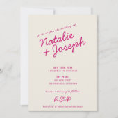 モダンカラフルレトロお洒落おもしろい結婚スクリプト 招待状 (正面)