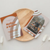 モダンカラフルレトロアーチ写真レインボー結婚ズ 招待状