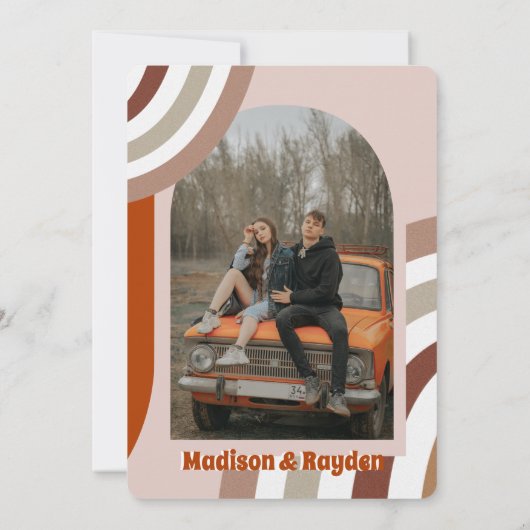 モダンカラフルレトロアーチ写真レインボー結婚ズ 招待状 (裏面)