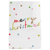 モダンカラフルレトロ水玉模様メリークリスマス ミディアムペーパーバッグ (裏面)