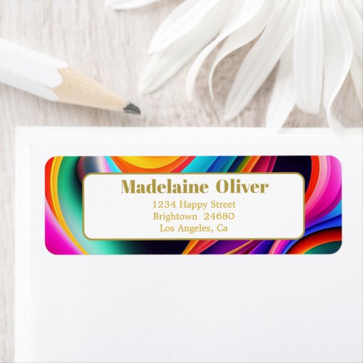 モダンカラフルレトロ波住所 シール (インサイチュ)