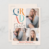 モダンカラフルレトロ3枚 インビテーションポストカード (正面/裏面)