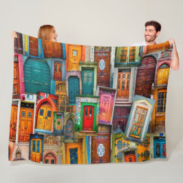 モダンカラフルヴィンテージのドアのパタユニークーン フリースブランケット