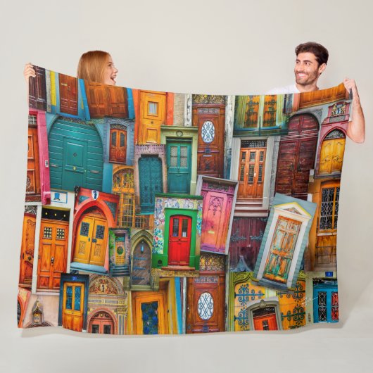 モダンカラフルヴィンテージのドアのパタユニークーン フリースブランケット (インサイチュ)