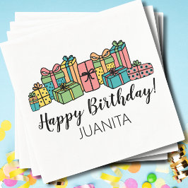 モダンカラフル任意の年齢ハッピーバースデー スタンダードカクテルナプキン