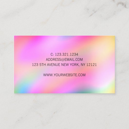 モダンカラフル光ホログラフィックネイルアーティスト 名刺 (裏面)