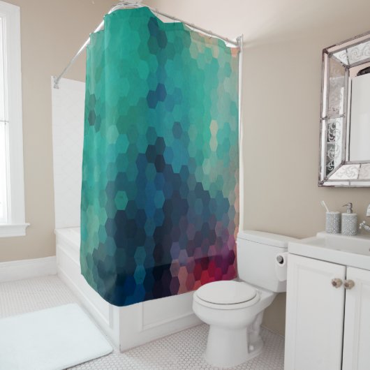 モダンカラフル八角形の幾何学的パターン シャワーカーテン (インサイチュ)