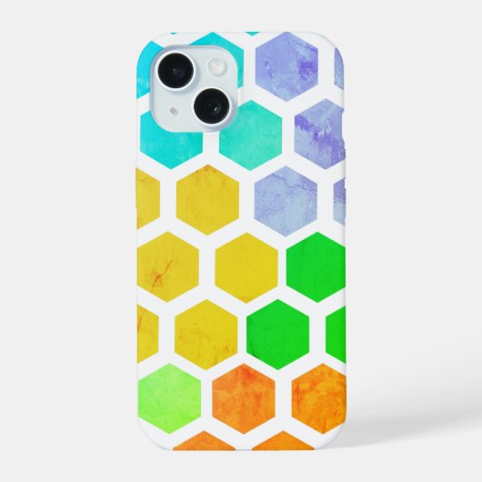 モダンカラフル六角形iPhoneケース iPhone 15ケース (裏面)