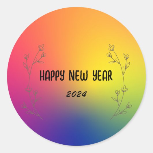 モダンカラフル勾配フローラ新年 ラウンドシール (正面)