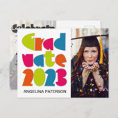 モダンカラフル卒業パーティー インビテーションポストカード (正面/裏面)