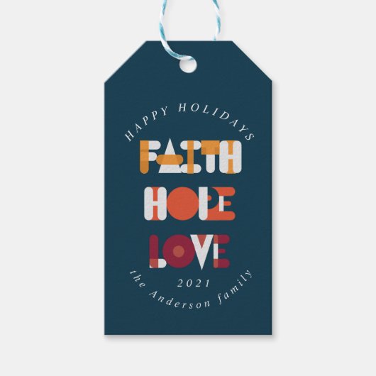 モダンカラフル台本ハッピーホリデーモノグラム ギフトタグ (正面)