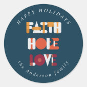 モダンカラフル台本ハッピーホリデーモノグラム ラウンドシール (正面)