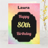 モダンカラフル名を追加80誕生日 カード (黄色い花)