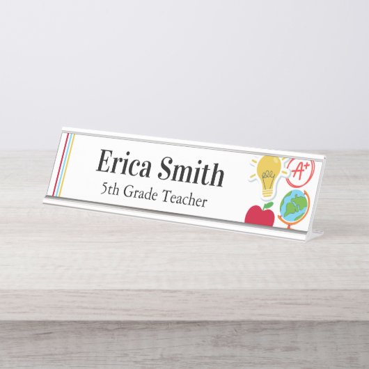 モダンカラフル学用品先生 デスクネームプレート (正面)