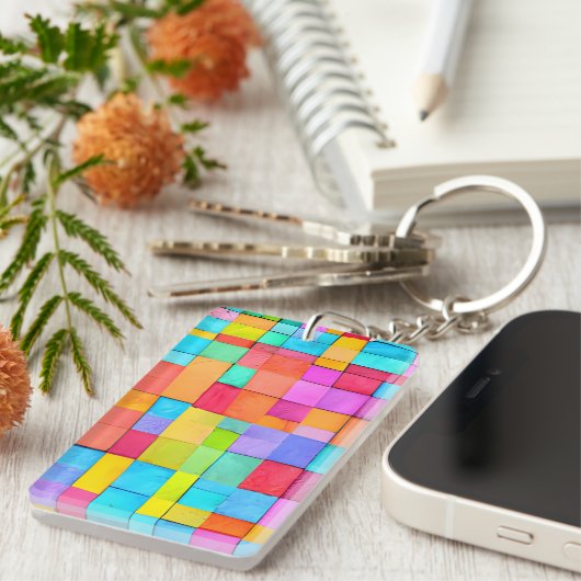 モダンカラフル抽象芸術イニシャルおもしろい キーホルダー (正面右)
