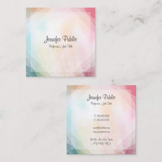 モダンカラフル抽象芸術エレガントテンプレート スクエア名刺 (正面/裏面)
