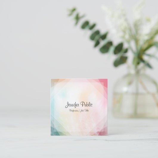 モダンカラフル抽象芸術エレガントテンプレート スクエア名刺 (スタンド正面)