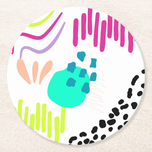 モダンカラフル抽象芸術パターン。 ラウンドペーパーコースター (正面)