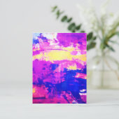 モダンカラフル抽象芸術ブルーパープルウォーター色 ポストカード (スタンド正面)