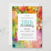 モダンカラフル抽象芸術18th誕生日パーティー 招待状 (正面)