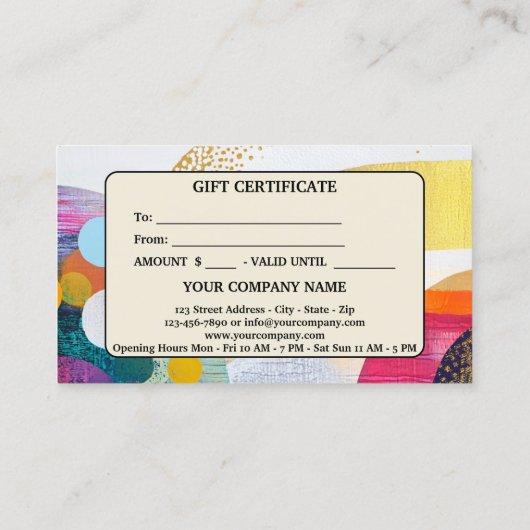 モダンカラフル抽象芸術 割引カード (裏面)