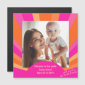 モダンカラフル日が差すこと、ベビー写真の発表 マグネット招待状 (正面/裏面)