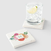 モダンカラフル春の花 ストーンコースター (横)