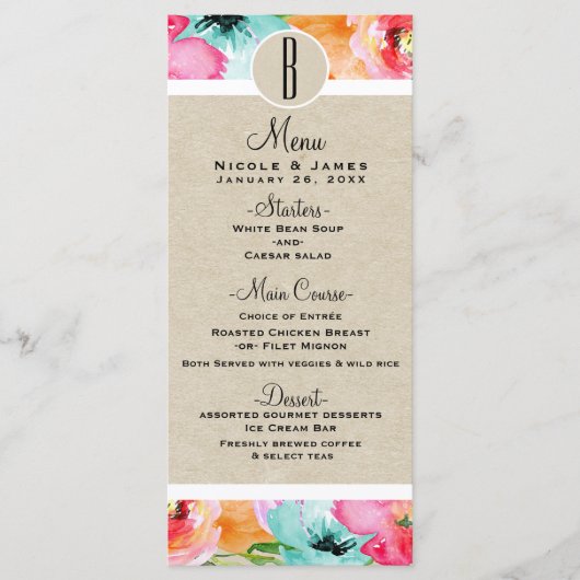 モダンカラフル春フローラ水色メニューカード メニュー (正面)