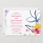 モダンカラフル水の色フローラ結婚 招待状 (正面)