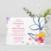 モダンカラフル水の色フローラ結婚 招待状 (スタンド正面)