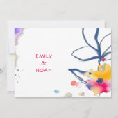 モダンカラフル水の色フローラ結婚 招待状 (裏面)