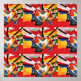 モダンカラフル水彩ハートポスター ポスター