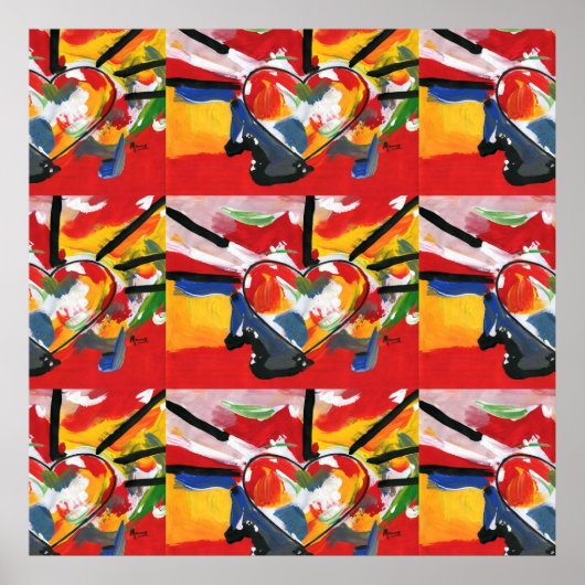 モダンカラフル水彩ハートポスター ポスター (正面)