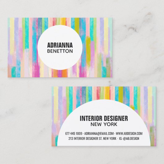 モダンカラフル水彩画ストライプ画 名刺 (正面/裏面)