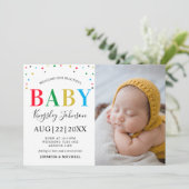 モダンカラフル水玉模様ユニセックスベビー統計 案内状 (スタンド正面)