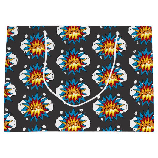 モダンカラフル漫画本KAPOWアポップ・アートのート ラージペーパーバッグ (正面)