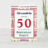 モダンカラフル第50回誕生日招待状 カード (正面)