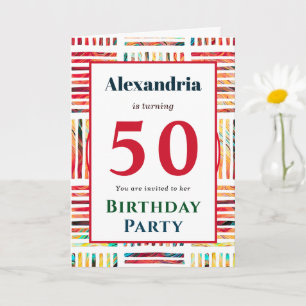 モダンカラフル第50回誕生日招待状 カード
