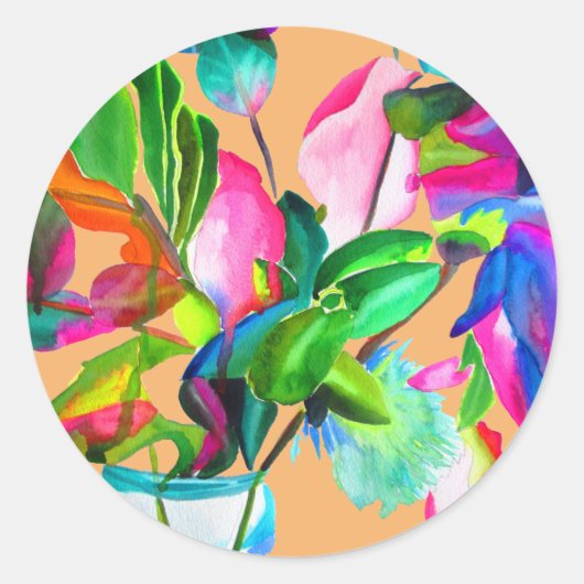 モダンカラフル結婚フローラの花 ラウンドシール (正面)