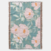 モダンカラフル花柄の青い背景 スローブランケット (正面縦)