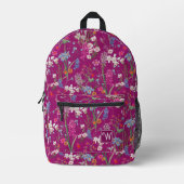 モダンカラフル花柄パープルモノグラム プリントバックパック (正面)