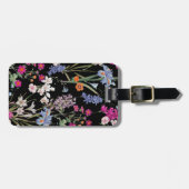 モダンカラフル花柄ブラックカスタム名 ラゲッジタグ (正面横)
